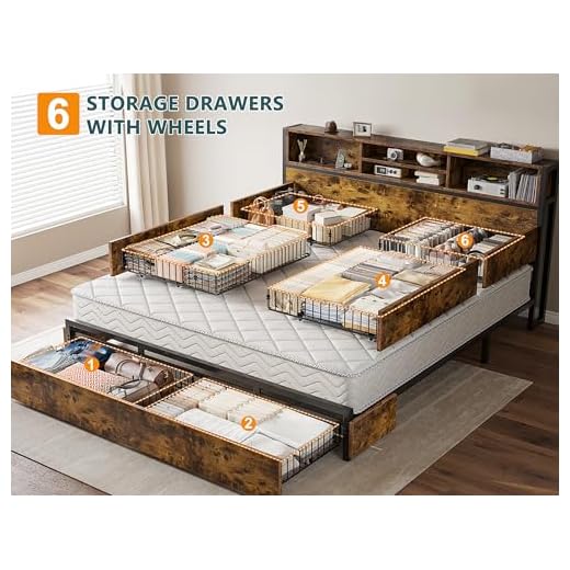 EnHomee King Size Bed Frame with Storage