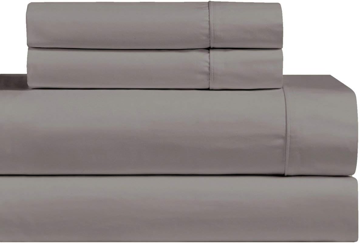 Solid 1200-Thread-Count 100-Percent Cotton Premium Thick Queen Bed Sheets Set, Grey