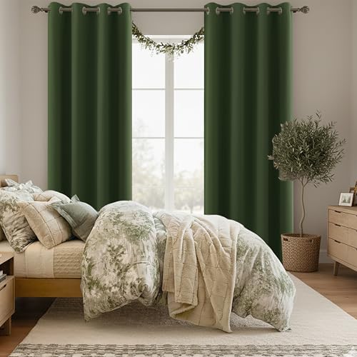 Image of KOUFALL Olive Green 52x84 Inches Long Blackout Curtains for Bedroom