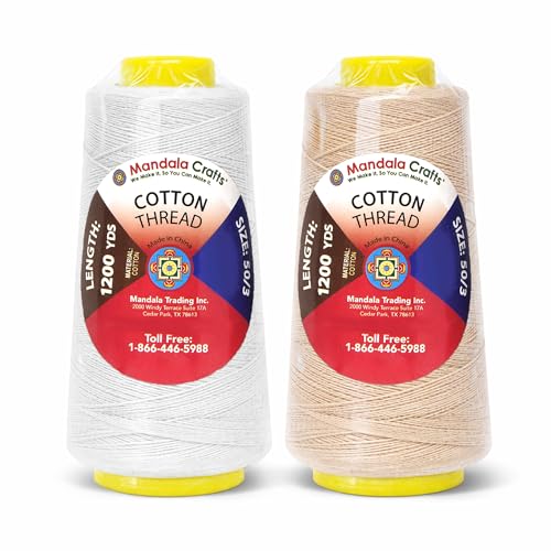 Image of Mandala Crafts White Cream Mercerized Cotton Thread for Sewing Quilting | 4800 Yds 50 WT, 100% Long Staple Cotton, Multipurpose, for Embroidery, Piecing, Sergers, Applique, Machine and Hand Sewing