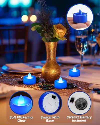 Image of BEICHI Flameless Candles, Battery Operated LED Tealights Votive Flickering for Party Halloween, Christmas, Wedding- 24Pack, Blue Light