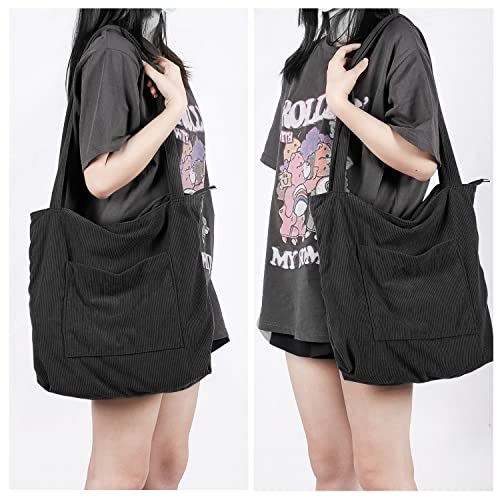 Bolso Tote de Pana para Mujer, Gran Capacidad, Color Negro miniatura 2