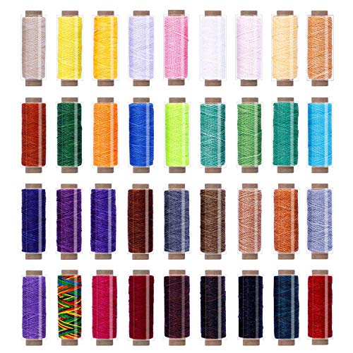 Jupean 36 Colors Waxed Thread,1188Yards Colorful Leather Thread,33Yards Per Color, Leather Sewing Thread,Hand Stitching Thread for Hand Sewing Leather and Bookbinding