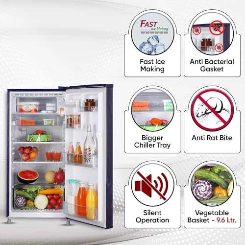Image of LG 185 L, 4 Star, Smart Inverter, Direct-Cool Single Door Refrigerator (GL-B199OBEY, Blue Euphoria, Smart Connect & Fast Ice Making)