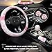 JINGSEN11 Pieces Fluffy Car Accessories Set,Fluffy Cow Print Plush Steering Wheel Covers for Women Soft Fleece Handbrake Cover Shift Cover Car Trim Warm Non-Slip(Pink)