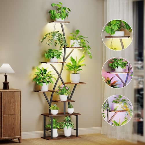 Image of Quikraen Plant Stand Indoor with Grow Lights 64 inch Tall Plant Shelf Corner Lighted Plant Stands for Indoor Growing Multiple Metal 8 Tiered Large S-Shape Flower Plant Rack for Home Decor Patio Balcony