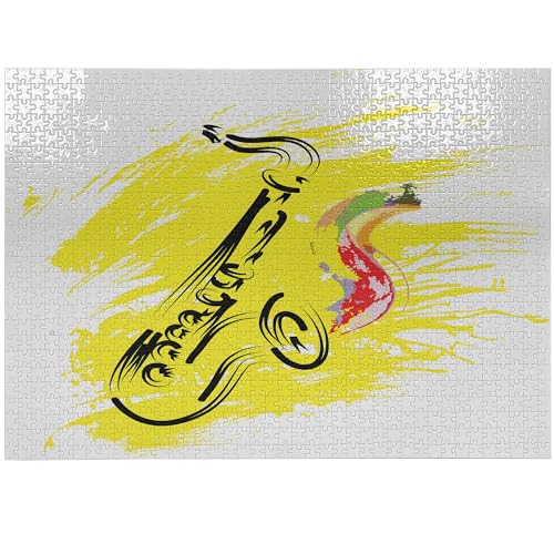 ABAKUHAUS Jazz Musik Puzzle, Jazz-Saxophon, Heirloom-Qualität lustige Aktivität für die Familie langlebiger Karton, 1000 Stücke, Gelb Schwarz