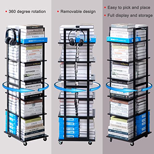 Copree 6 Tier Rolling Bookshelf, Bamboo Large Book Shelves With Wheels,Walnut-Colored Tall Open Book Rack Organizer Shelving Unit Storage For Living Room, Bedroom And Office #TOP2