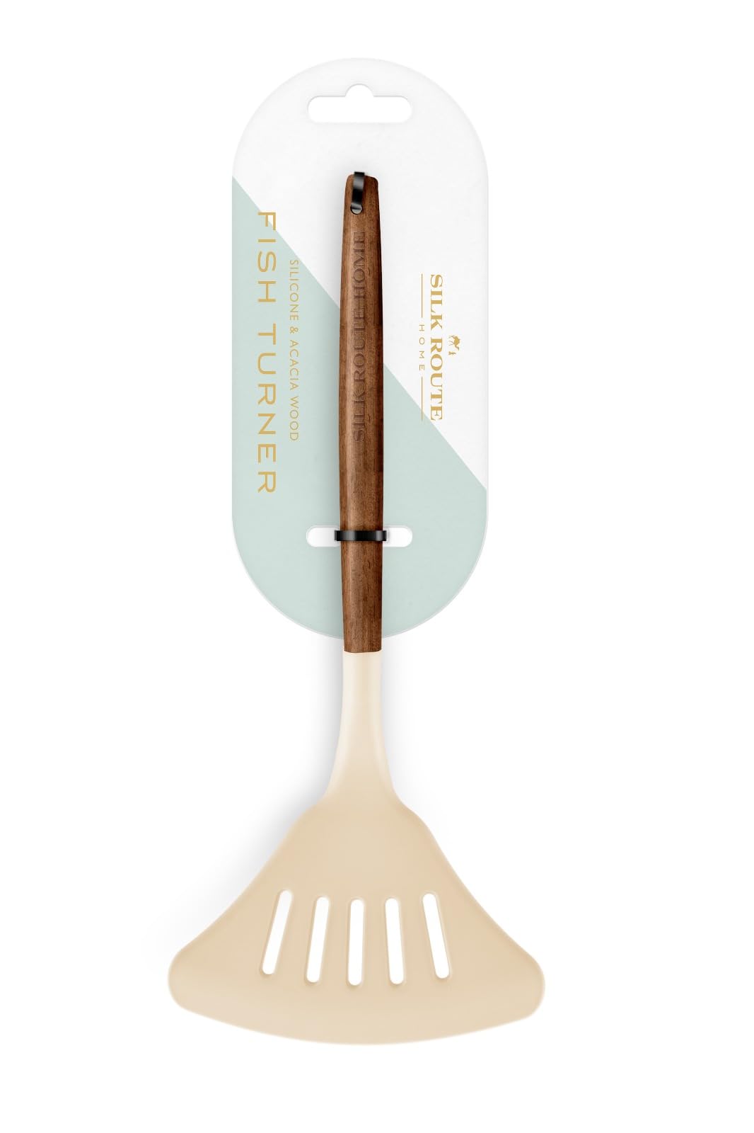 Silk Route Home Acacia Wood & Cream Silicone Fish Turner Kitchen Utensil, Cream/Brown
