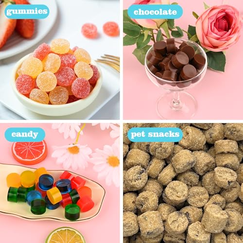 Image of Sakolla Round Candy Molds Silicone, 220 Cavities Mini Cylinder Molds for Chocolate, Hard Candy, Gummy, Ganache, Ice Cubes, Set of 4 with 2 Droppers