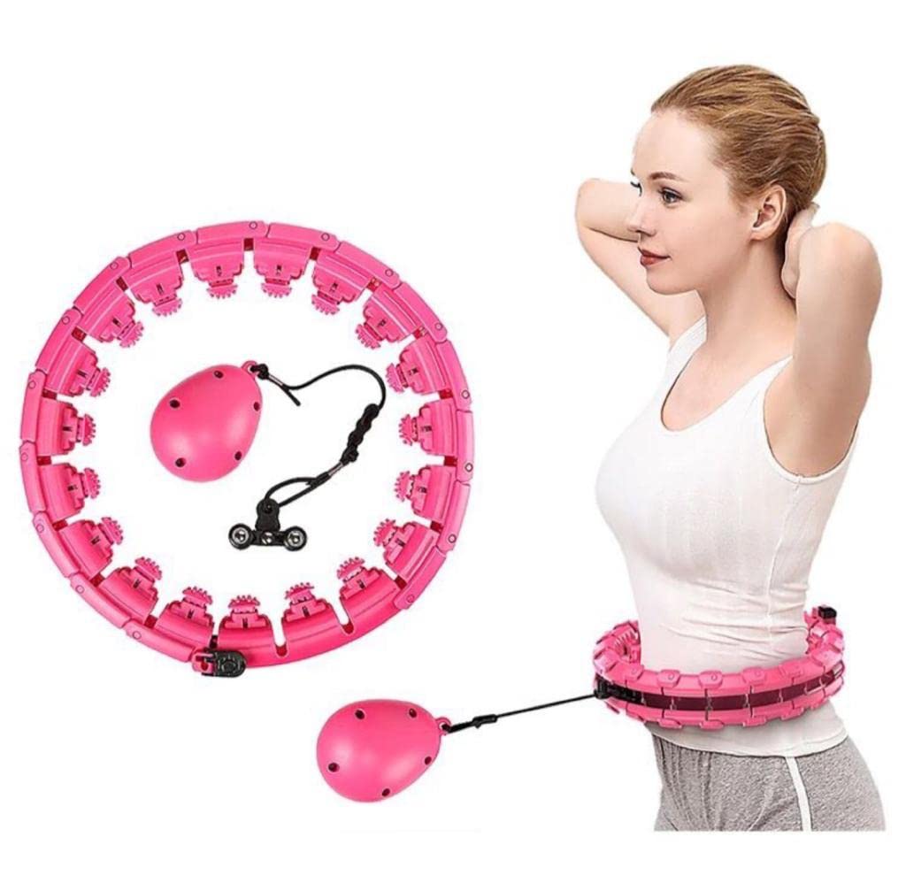 ZORO Weighted Smart Hoola Hoop, Detachable Hula Hoop for Adults for Weight Loss, 360 degree Auto Spinning, 24 Section, 42cm Diameter Detachable, Pink Colour Abdomen Fitness Hoola Hoop