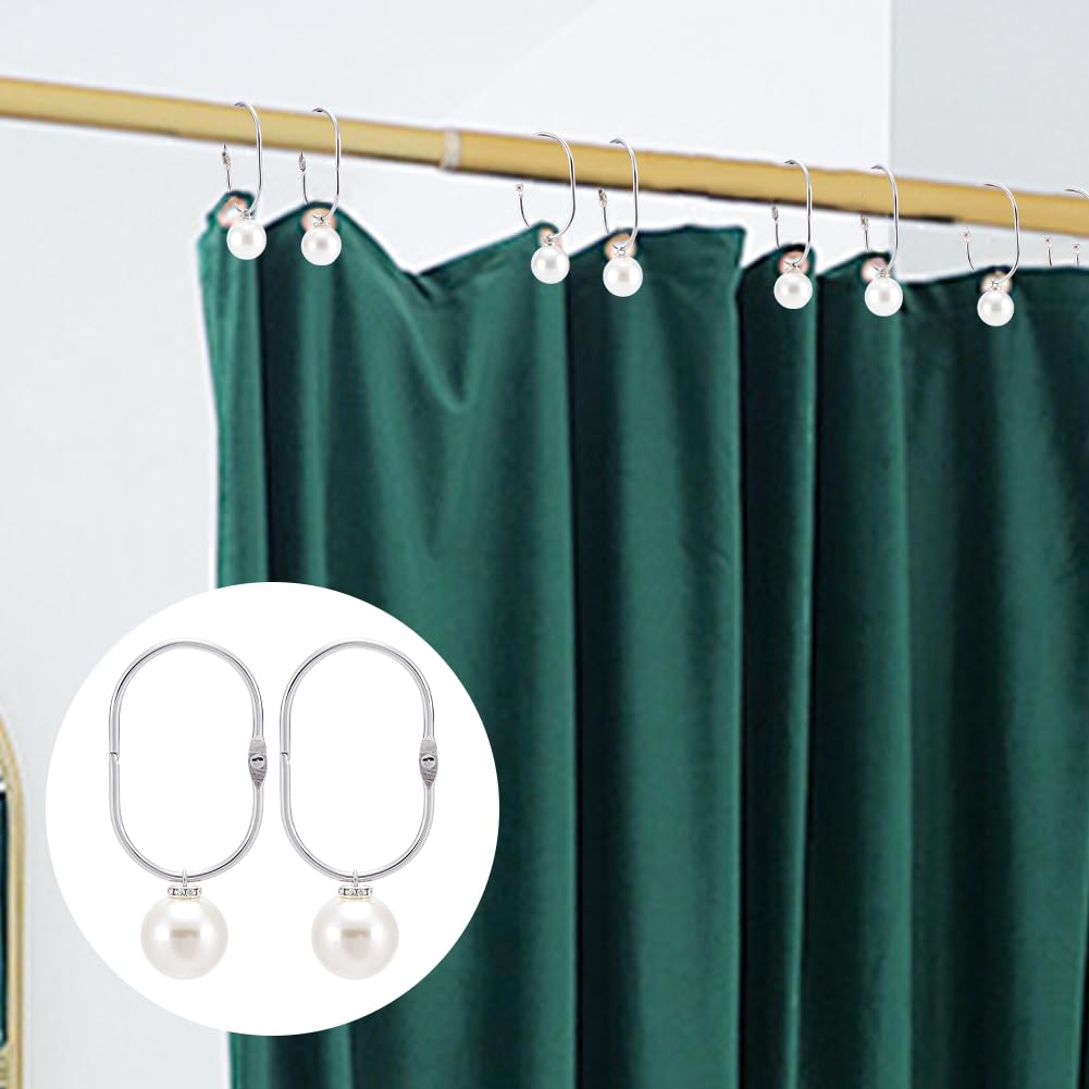 NBEADS 20 Pcs Anneau de Rideau de Douche en Acier Inoxydable, Crochets de Rideau de Douche avec Pendentif en Plastique ABS et Perles Coulissants pour Tringles de Rideau de Douche de Salle de Bain