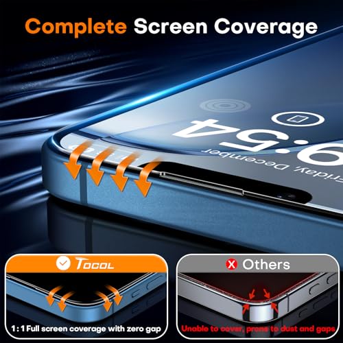Image of TOCOL for iPhone 13 mini Screen Protector 9H Hardness Military Grade Shatterproof HD Tempered Glass Full Coverage Easy Installation Case Friendly 2 Pack