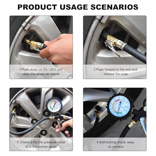 Image of DXNQ 0-230PSI Tire Inflator Pressure Gauge, 16 Bar Tyre Air Pressure Meter Air Chuck with Pressure Gauge, Tire Pressure Gauge for Car Truck Bike Air Compressor, Car Accessories