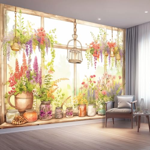 Papel Pintado Pared Panorámico 250 x 175 cm Papel pintado no tejido, Tamaño personalizado, Enredaderas En Acuarela Mariposas Papel Pintado 3D Vistoso Para Salón Dormitorio Decoración del hogar