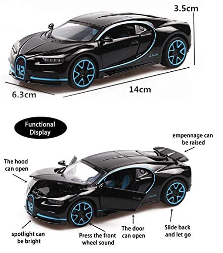 Image of Invite Enterprise 1:32 Scale Bugatti Chiron Die-Cast Metal Cars with 4 Openable Doors Light and Musical Sound, Pull Back Action Vehicle Toy for Kids【Colors as Per Stock】