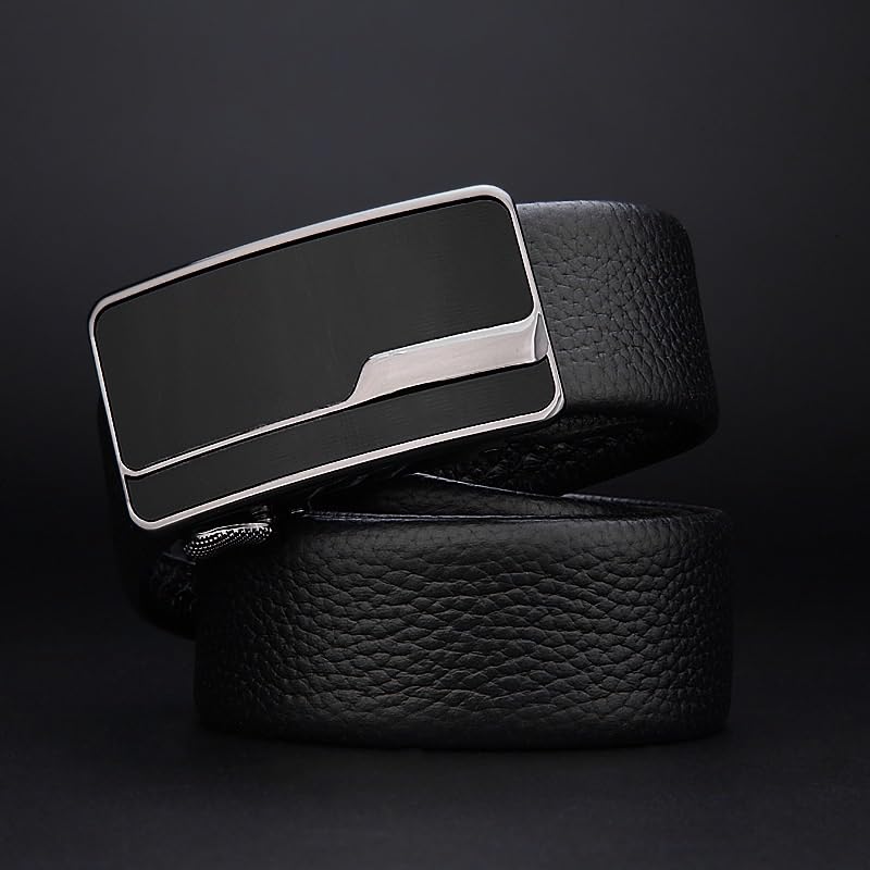 JSEIAJB Men's Automatic Buckle Belt Men's Leather Belt Business Men's(110cm)3