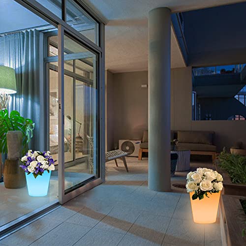 Balmost 16-In Round Led Light Planter Pot, Modern Led Flower Pot W/Remote, Rechargeable Dimmable Rgb Color Changing Waterproof Light Up Plant Pot, Decoration For House Balcony Porch Doorway Yard-Large #TOP2