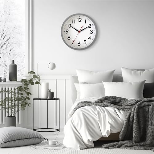Image of AKCISOT Wall Clock 10 Inch Silent Non-Ticking Modern Clocks Battery Operated - Analog Classic for Office, Home, Bathroom, Kitchen, Bedroom, School, Living Room(Gray)