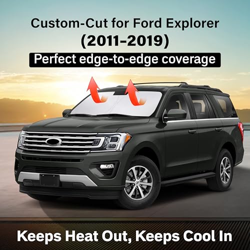 Image of EcoNour Windshield Sun Shade Compatible for Ford Explorer 2011-2019 | SUV Front Window Sunshade | Foldable Sun Visor Protector | UV & Heat Blocking | Keeps Interior Cooler