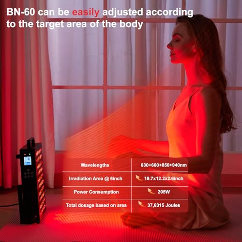 Red Light Therapy for Face and Body, Quad Wave 660nm 850nm 630nm 940nm Near Infrared Light Therapy Panel Portable Dual Chip LED Device for Body Pain Relief Skin Health Sleep (BN-60) - Image 5