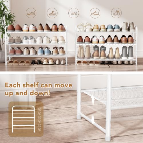 Image of 3 Tier Shoe Storage Rack with Steel Mesh Shelves for Entryway, White