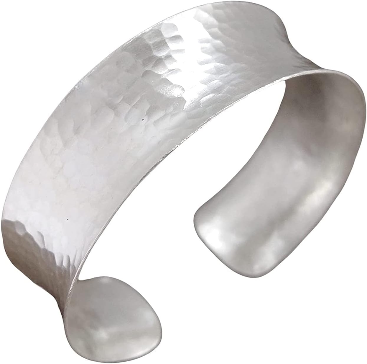 Hammered Sterling Silver Handmade Wide Cuff Bracelet, Minimalist Shiny Silver Slight Concave Edges, 6 1/2 inches Long Cuff (S-M), Gift for Her