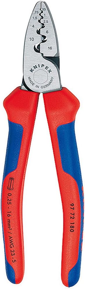 Knipex 97 72 180 Crimping Pliers for end sleeves 0,25-16mm with soft handle