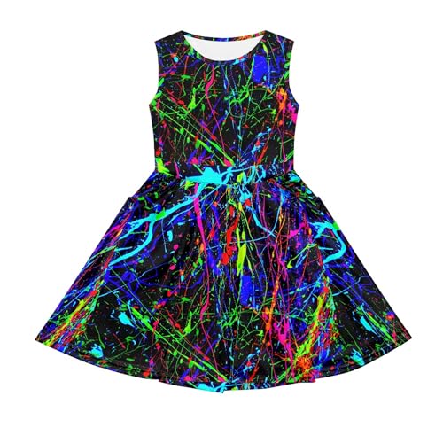 Little Girls Sleeveless Dress with Pockets Marble and Smoke Style Dresses Casual Party Sundress for 2-14T