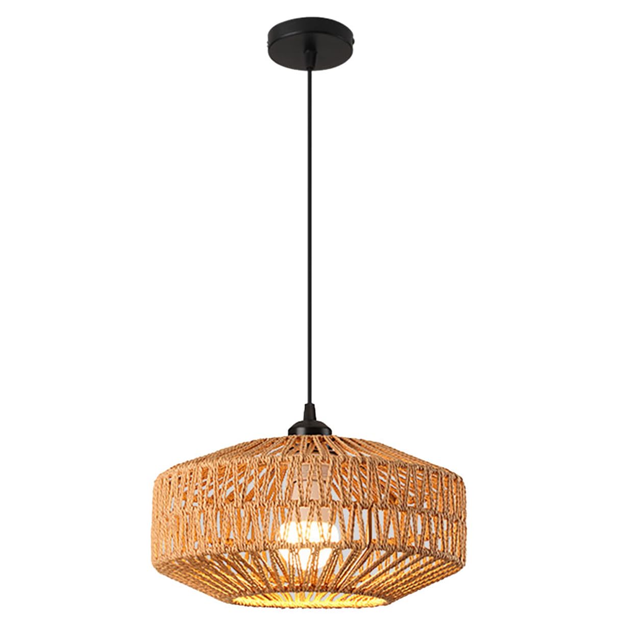 LQZCXMF Hemp Rope Chandelier 11.8'' Rustic Farmhouse Pendant Lighting Fixture Mid-Century Rattan Pendant Lamp with Metal Frame Rustic Hanging Lamp for Dining Living Bedroom Kitchen Farmhouse