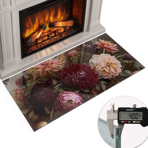 Placa rectangular de vidrio templado de gran durabilidad y diseño floral para chimenea 6