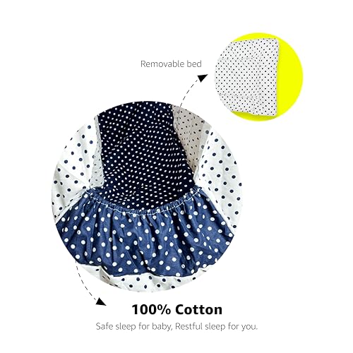 Image of beetot Baby Cradle Set Swing /Jhula (Thottil Cloth, Palna, Dolna) | Hanging Cradle with Removable Bed, Mosquito Net, Spring, Triangle Hanger | Up to 15 kg | 0-2 Years | PRE-LT Navy DOT-PRINT-15983