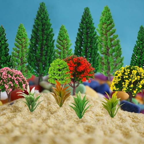 MOMOONNON 32pcs Model Trees 1.1-5.1inch Mixed Diorama Model Tree Colourful Flower Trees Grass Architecture Mini Trees for Crafts Building Model Railway Scenery Landscape Supplies (Style 01) - Thumbnail 6