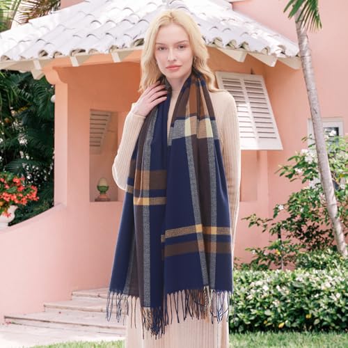 Scarf for Women Plaid Shawl Pashmina Wraps for Fall Winter Cold Weather Warm Large4