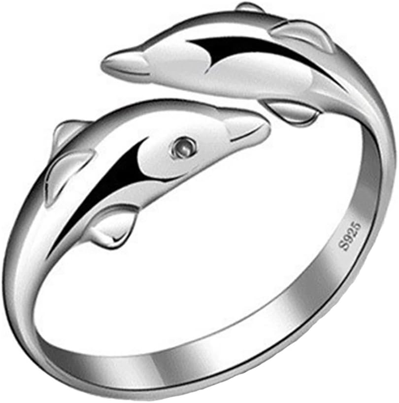 Adjustable Open Ring Zircon Dolphin Ring Finger Diamante CZ Crystal for Women Wedding Engagement Jewelry