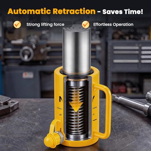 Image of NEWTRY 30 ton Hydraulic Cylinder Long Jack 4 inch Stroke Porta Power Ram Jack Lifting Cylinder Retract Automatically for Shipbuilding Bridge Construction