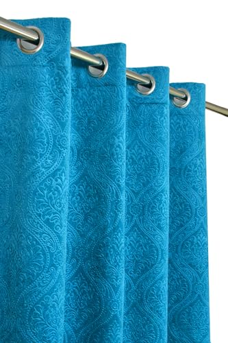 Image of Fabrilia Velvet Eyelet Door Curtain 9 feet Long for Living Room /Bedroom, Aqua, Pack of 1 Piece