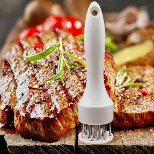 Image of Meat Tenderizer Tool, Stainless Steel Needle Ultra Sharp Blades, Better Tool for Tenderizing Beef Chicken Steak Veal Pork Poultry BBQ & Marinade Than Hammer Mallet (White)