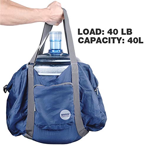 Wandf Foldable Travel Duffel Bag Luggage Sports Gym Water Resistant Nylon (Navy Blue)