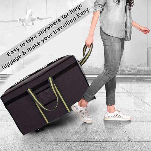 Image of NISUN 90L Large Travel Duffel Bag with 6 Wheels, Heavy Duty Canvas Luggage Bag, Foldable Bag with Transparent Front Pocket, Travel & Shifting Bag (Grey, 73 x 27.5 x 45 cm)
