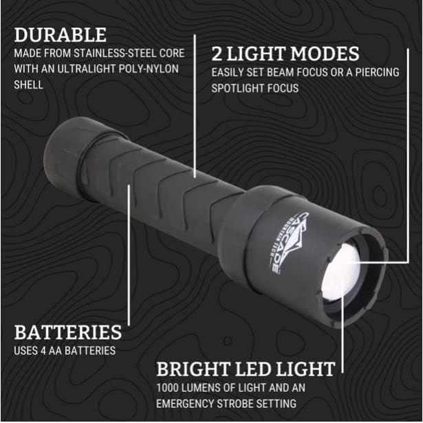 Cascade Mountain Tech STEELCORE™ LED Flashlight, with Emergency Strobe Feature, 1000 Lumens (Black)