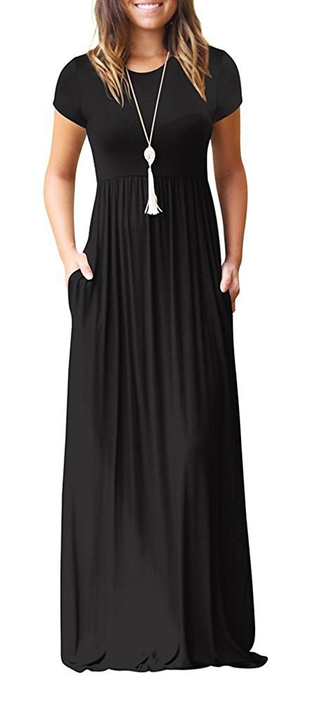 VIISHOWWomen's Short Sleeve Loose Plain Maxi Dresses Casual Long Dresses with Pockets