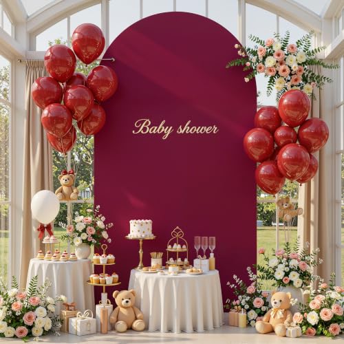 Image of Burgundy Arch Cover 6.6FT Spandex Fitted Wedding Arch Stand Covers Round Top Chiara Arch Covers Stretchy Backdrop Cover for Birthday Party Ceremony Banquet Decoration