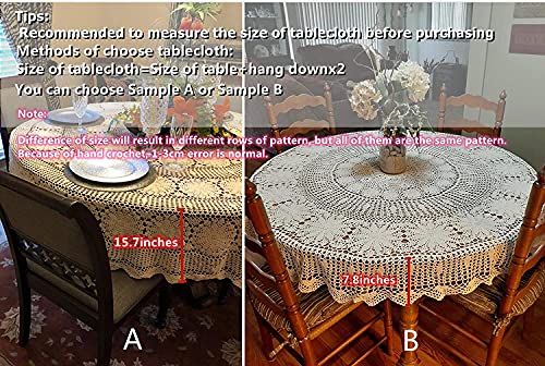 USTIDE 180cm Round Cotton Crochet Lace Tablecloth Beige Vintage Woven Dining Kitchen Table Cover, 70.9 inch (Round) - Image 2