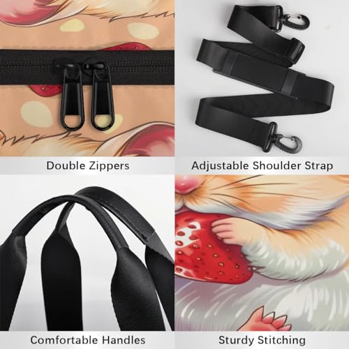 Squirrel Cake Strawberries Travel Gym Bag Waterproof Sport Dance Bag for Women Men Portable Gymnastics Duffel Bags Canvas Tote Carry on Handbag for Workout Overnight Weekender4