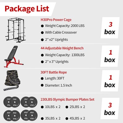 Image of JEEKEE Power Rack with LAT Pulldown, 2000LBS Power Cage with Cable System, Multi-Function Squat Rack with J-Hooks, Safety Bars, Landmine, Pull Up Bar & Attachments for Home Gym Strength Training,Black