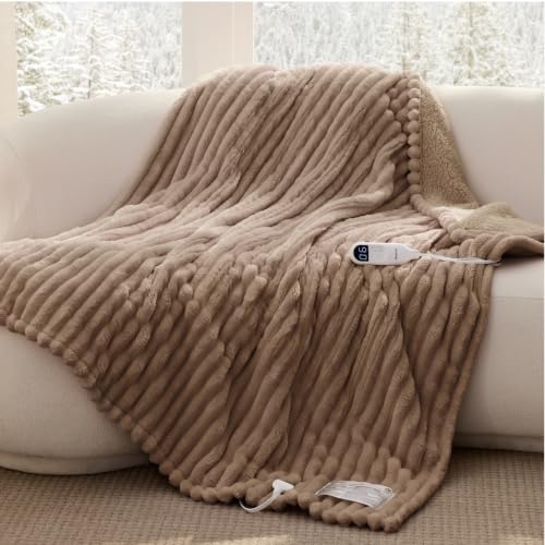 Image of Bedsure Thick Heated Blanket Electric Throw, Fast Heating, Brown 50 inchx60 inch