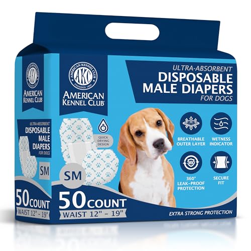 Image of American Kennel Club Male Dog Wrap, Disposable Diapers with Wetness Indicator, Small, 50 Count