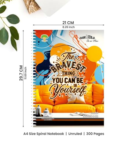 Image of amblitz Unruled Spiral Notebook | 300 Pages | A4 Size | 21 X 29.7 CM | 70 GSM THICK Paper | Long Notebook Unruled | Motivational Quotes on Attractive Cover |