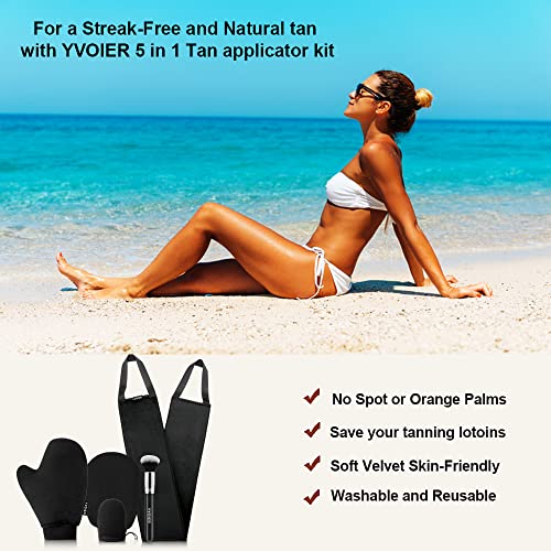 Image of Yvoier Streakless Self Tanning Mitt Applicator Kit, 5 Pack Self Tanner Mitt with Tanning Glove, Self Tanner Back Applicator, Tanning Brush, Mini Face Glove and Exfoliating Mitt